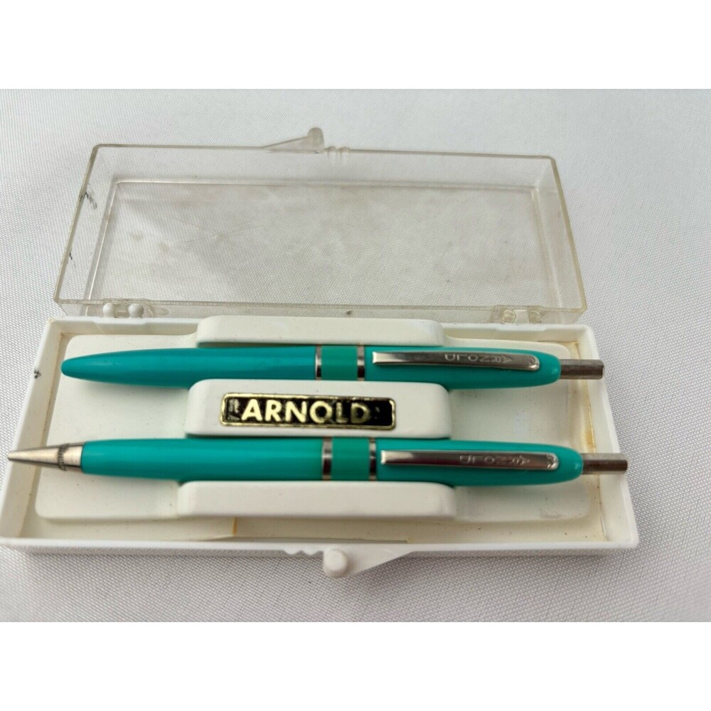 2 Vintage Arnold Pen & Pencil ? Combos Set USA Mint Green In Plastic Case - Picture 3 of 12